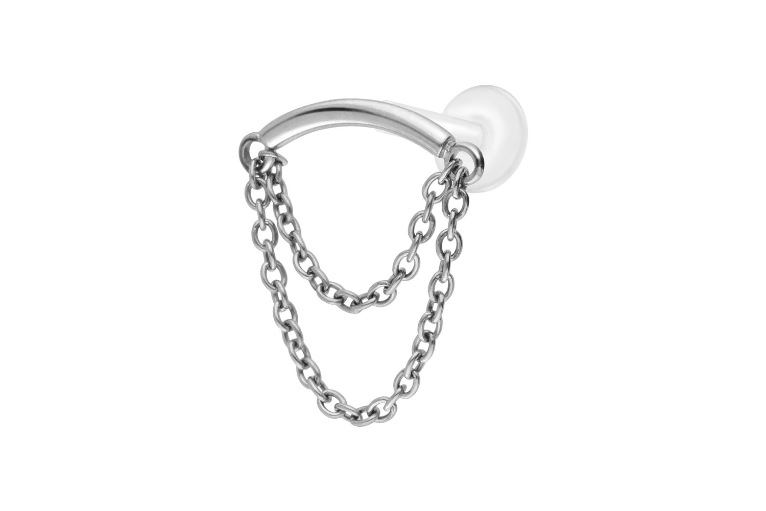 PTFE Labret Piercing mit Innengewinde + Titan-Aufsatz BOGEN + 2 KETTEN